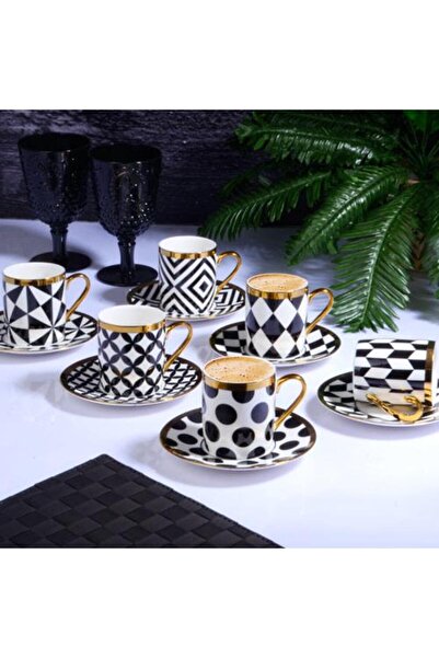 Kosova Züccaciye Kosova Black Pattern 6'lı Nescafe Takımı 200cc