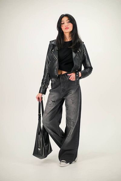 FOXY Freaky Collection Baggy Style Wide Leg Denim Trousers - Korean Style