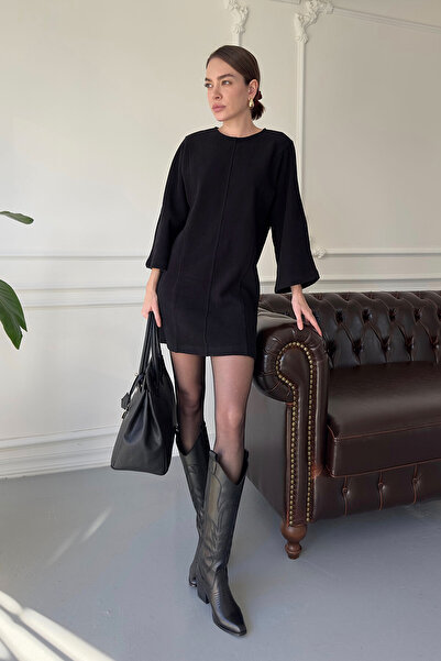 MAGARDE Rochie Mini tricotaj cu striații - NEGRĂ