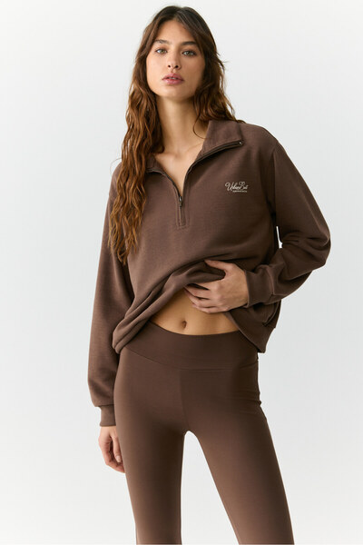 Urban Beat Γυναικείο φούτερ EMIYA Urbanbeat με γιακά με φερμουάρ Relaxed Brown
