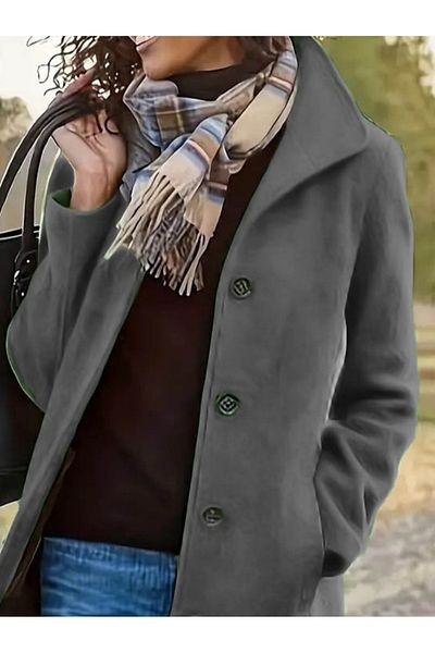 MODAVERA Women's long sleeve stand collar short cashmere coat with front button