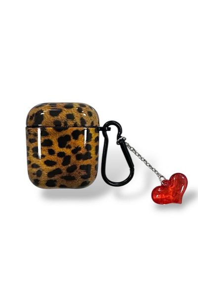 KVK PRİVACY AirPods 1St And 2. Generation Compatible Headphone Case Leopard Pattern Red Heart Clasp Cover