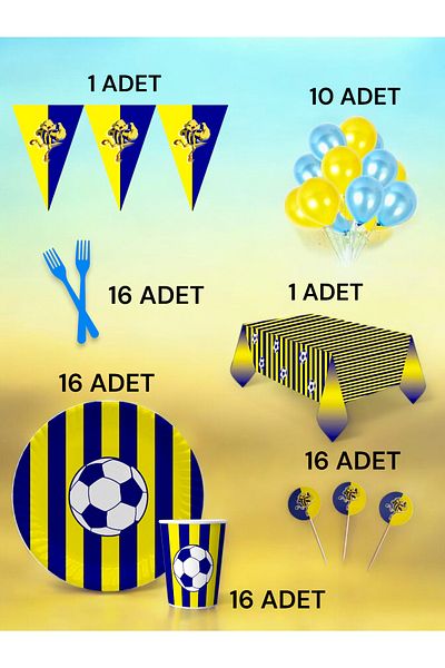 VibeHome 16 Person Navy Blue Yellow Fan L Pack - Birthday Party & Fun Events