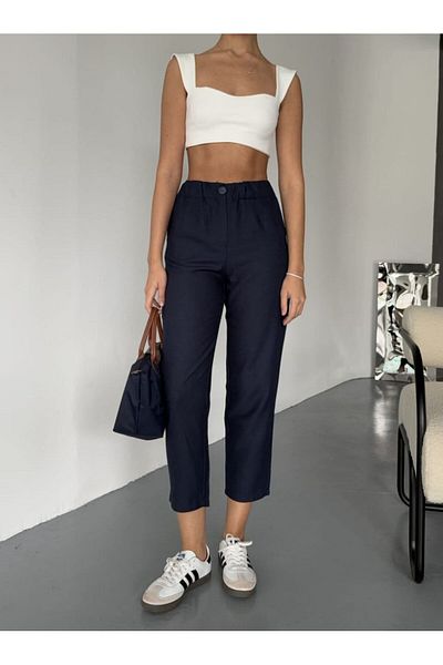 Semesia Women's Cotton High Waist Elastic Slim Fit Pocket Premium Trousers