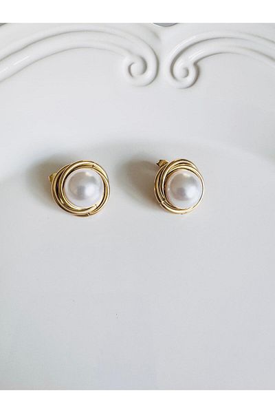 DEVİ fashion Pearl Coiled Stud Earring 2 cm