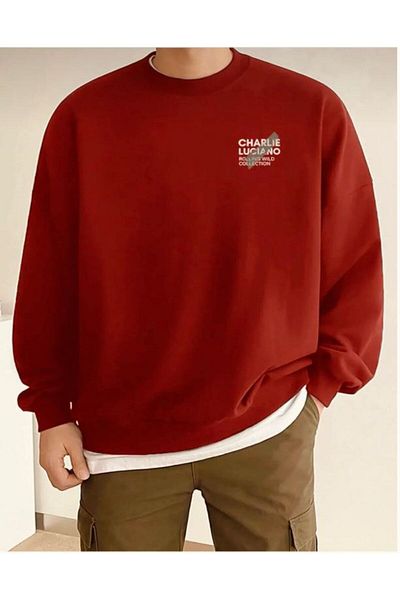 NO 601 Men's Red Luciano Crew Neck Hoodless Winter Sweat