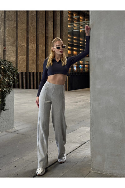 Buklemoda Gray Front Stitched Thessaloniki Trousers