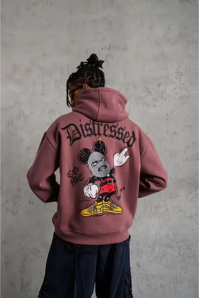 modaserdem Ανδρικό φούτερ με κουκούλα - Dusty Rose Printed, Three Thread