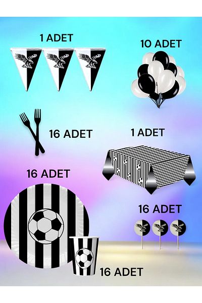 VibeHome Black and White Fan L Pack for 16 - Birthday Party and Fun Events