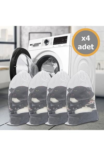 Malzek 4 Pieces of Laundry Net with String 35X45 cm (Large Size)
