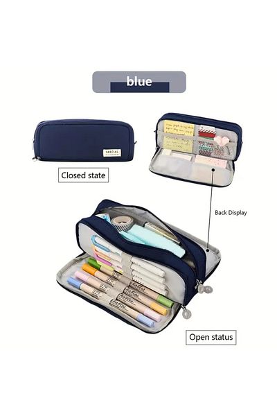 Kawai Angoo 3 Dark Blue Compartments Large Capacity Pen Holder