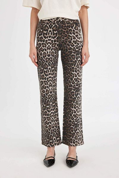 DeFacto DFC - Ψηλόμεσο Leopard Print Μακρύ Παντελόνι Gabardine