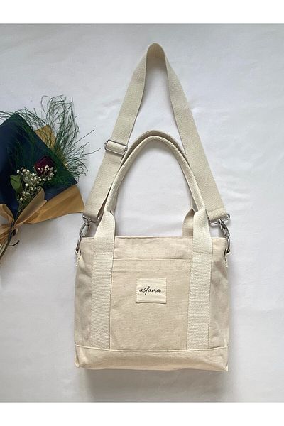 ASFAMA Zippered Canvas Bag - Tote Bag with Shoulder Strap