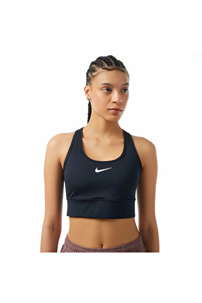 Nike Swoosh Medium Support Padded Longline Sports Siyah Kadın Bra