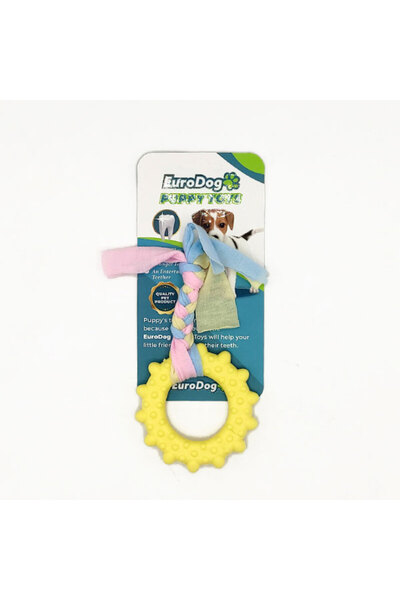 Eurodog لعبة خدش الأسنان ذات العجلات الصفراء من Puppy Toys