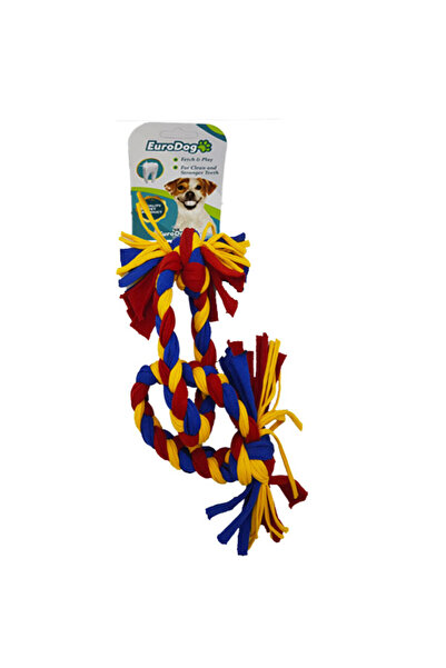 Eurodog خيط تنظيف أسنان للكلاب 2 حلقة 35 سم (أصفر-رمادي-أزرق)