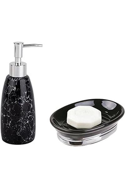 Mustore Bosphorus Homi 2-Piece Bathroom Set - Liquid Soap Dish and Black Porcelain