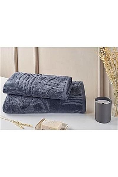 Marie Claire Velvet Jacquard Maya Navy Blue - Set of 2 Towels