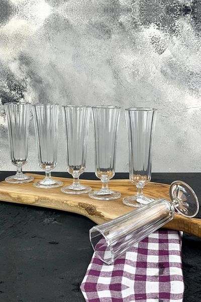 ORTAKÖY CENNETİ 6 Piece Flute Coffee Water Glass Tall with Foot