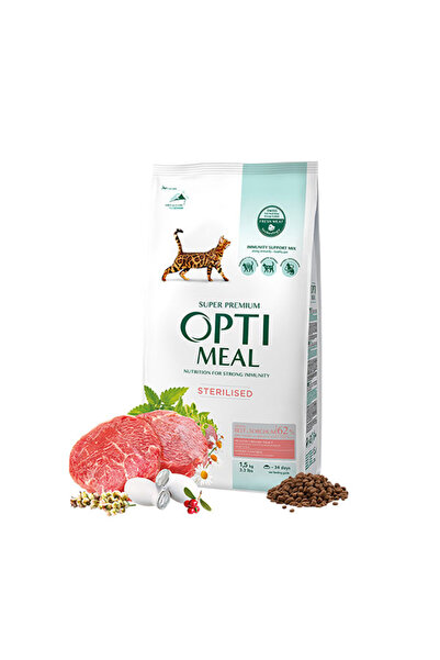 OptiMeal Süper Premium Dana Etli-sorgumlu Kısır Kedi Maması 1,5 Kg