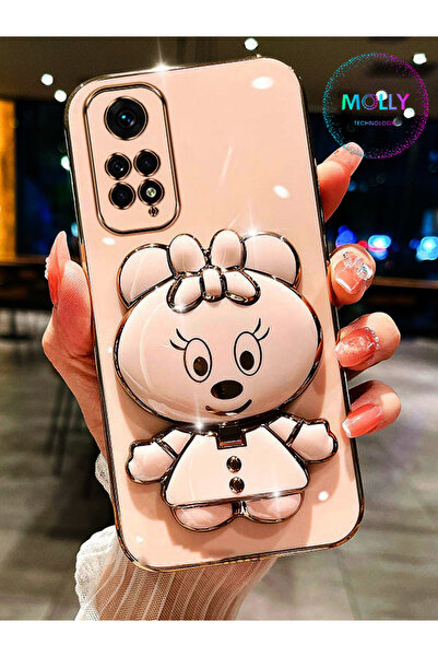 Molly Xiaomi Redmi NOTE 12 PRO 4G İçin Rose Minnie Standlı Kenarları Gold Det...