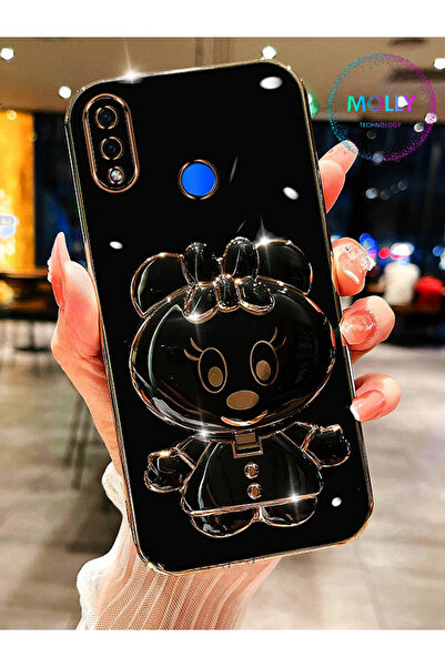 Molly Huawei P20 LİTE İçin Siyah Minnie Standlı Kenarları Gold Detaylı Lüks S...