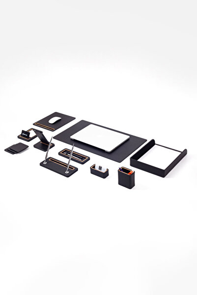 Turgut Office Σετ δερμάτινης επιφάνειας εργασίας Pera 10 τεμαχίων με μονό ράφι για χαρτιά