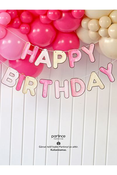 partince Ροζ έγχρωμο πανό γραμμένο Happy Birthday Ροζ θέμα Happy Birthday Birthday Text