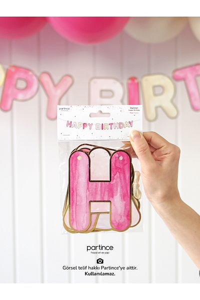 partince Ροζ έγχρωμο πανό γραμμένο Happy Birthday Ροζ θέμα Happy Birthday Birthday Text
