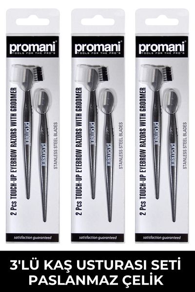 Promani Professional Stainless Steel 2-Piece Eyebrow Razor and Facial Razor (Set of 3)