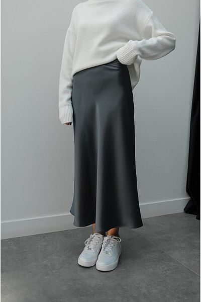 Havoş Anthracite Crepe Satin Skirt