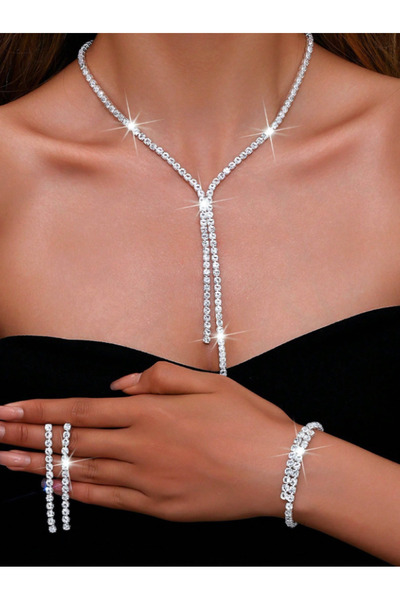 Mupten Zirkon Taşlı Takı Seti Kolye Küpe Bileklik Set