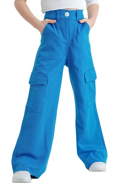 GİYİCEM TEKSTİL Girl's Viscose Cargo Linen Trousers 2544