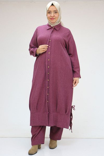 Eslina 47086 Plus Size Men's Lapel Panama Wrap-Around Trousers Suit - Plum