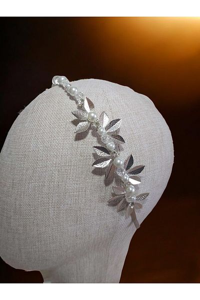 Eva Flore Silver Leaf and Pearl Bridal Crown - Hair Band and Maternity Crown