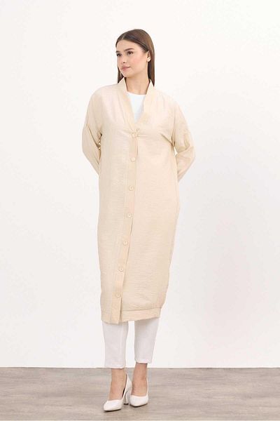 Rays 4378A Beige Long Tunic with Buttons