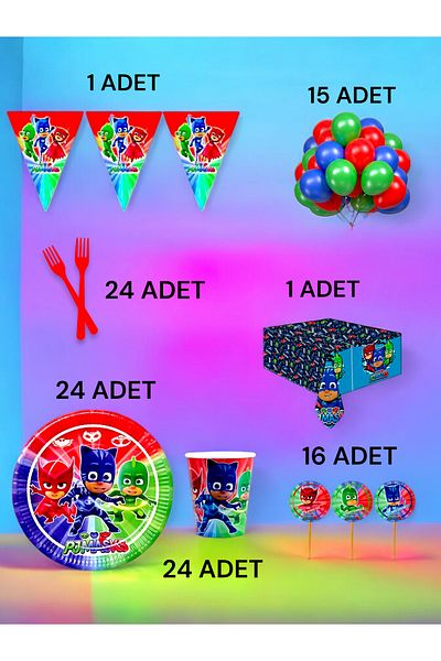 VibeHome 24 Person Pijamask Themed L Pack - Birthday Party and Fun Events