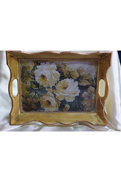 Hanımeli Girişimci Kadınlar Kooperatifi Gül Desen Vintage Model Camel Renk Tepsi