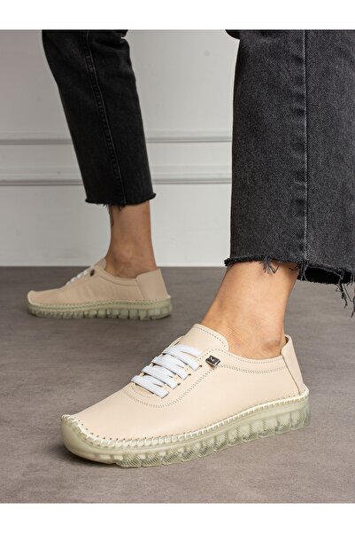 ALEMDAR AYAKKABI Krem Hakiki Deri Kadın Ayakkabı