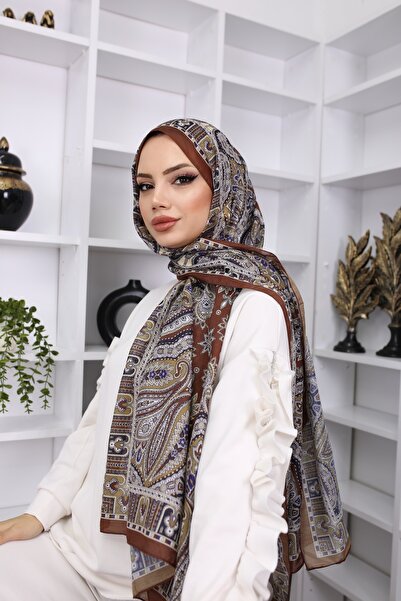 HAR-UM Ticaret Ethnic Patterned Cotton Soft Shawl - Brown Color