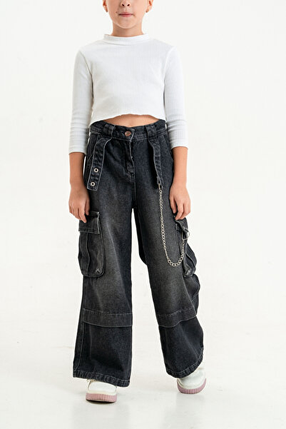 GİYİCEM TEKSTİL Kız Çocuk Zincirli Kot Pantolon 2134