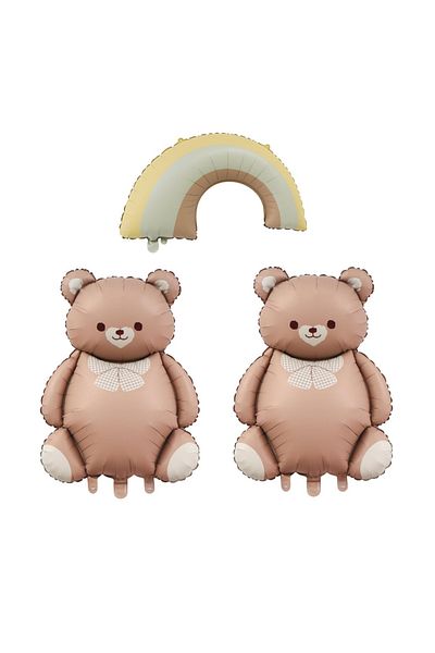 ATAKENT PARTİ Cute Teddy Bear Set of 2, Retro Rainbow Set Foil Balloon Set