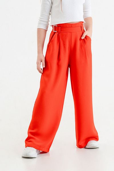 GİYİCEM TEKSTİL Girl's Buckle Belted Linen Trousers 2545