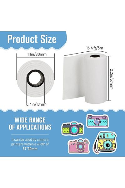 AteşTech Children's Camera Printing Paper, 5 Rolls of 57X25Mm Photo Printing Thermal Paper Roll