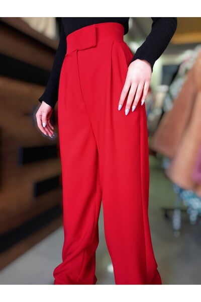 Sublime Butik Beli Cırtlı Salaş Bol Paça Kumaş Pantolon