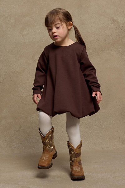 Fahhar Kids Мека модална кафява балонна рокля