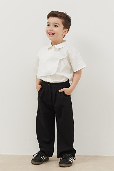 Fahhar Kids Pile Detaylı Pantolon Siyah