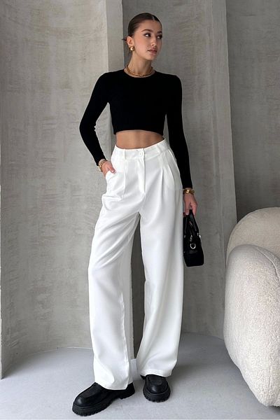 PALAZZO Lima White Trousers with Striped Oversize Cut