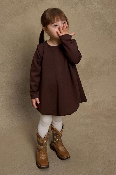Fahhar Kids Мека модална кафява балонна рокля