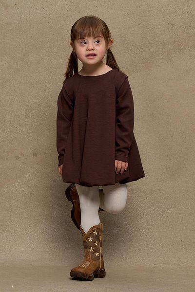 Fahhar Kids Мека модална кафява балонна рокля